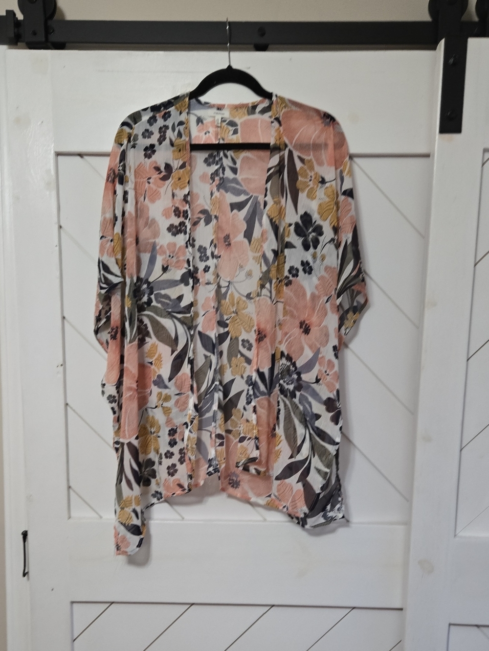 Maurices Peach Floral Open-Front Kimono